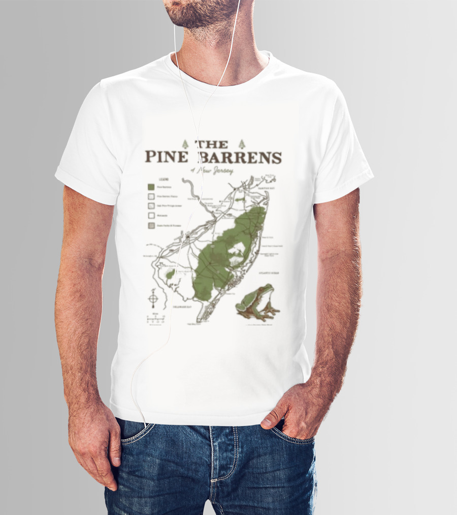 The Pine Barrens Of New Jersey Map Adventure Landmarks Forest Areas T-Shirt