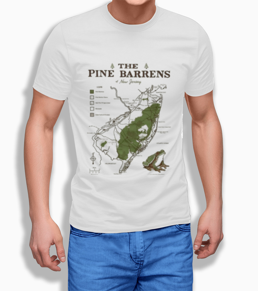 The Pine Barrens Of New Jersey Map Adventure Landmarks Forest Areas T-Shirt
