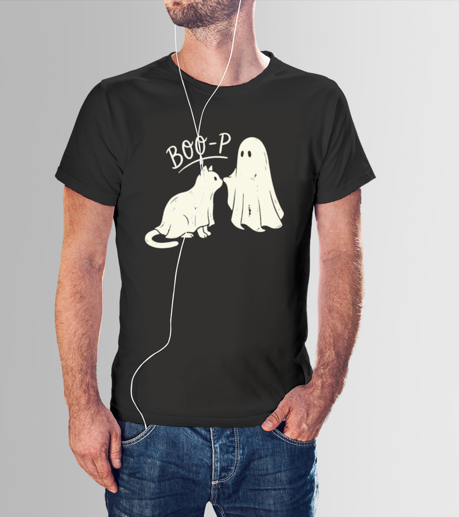 Boo P Humor Halloween Cat Ghost Playful Spirit And Feline Paw Interaction T-Shirt