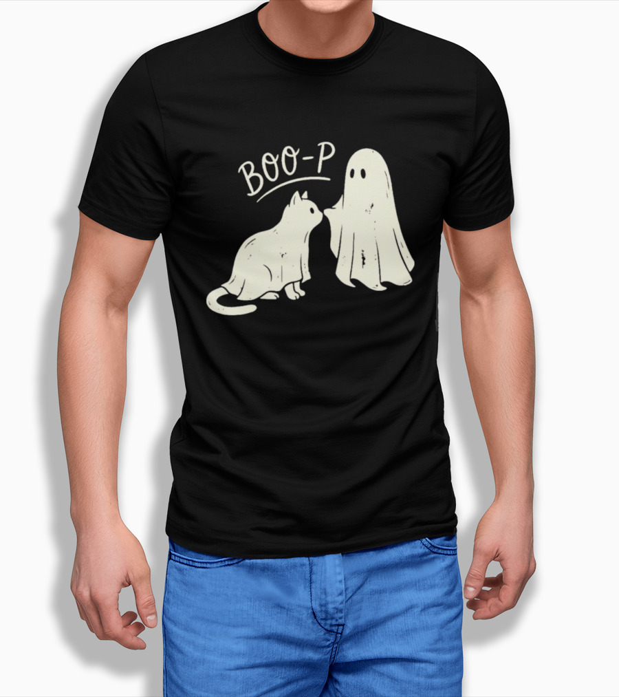 Boo P Humor Halloween Cat Ghost Playful Spirit And Feline Paw Interaction T-Shirt