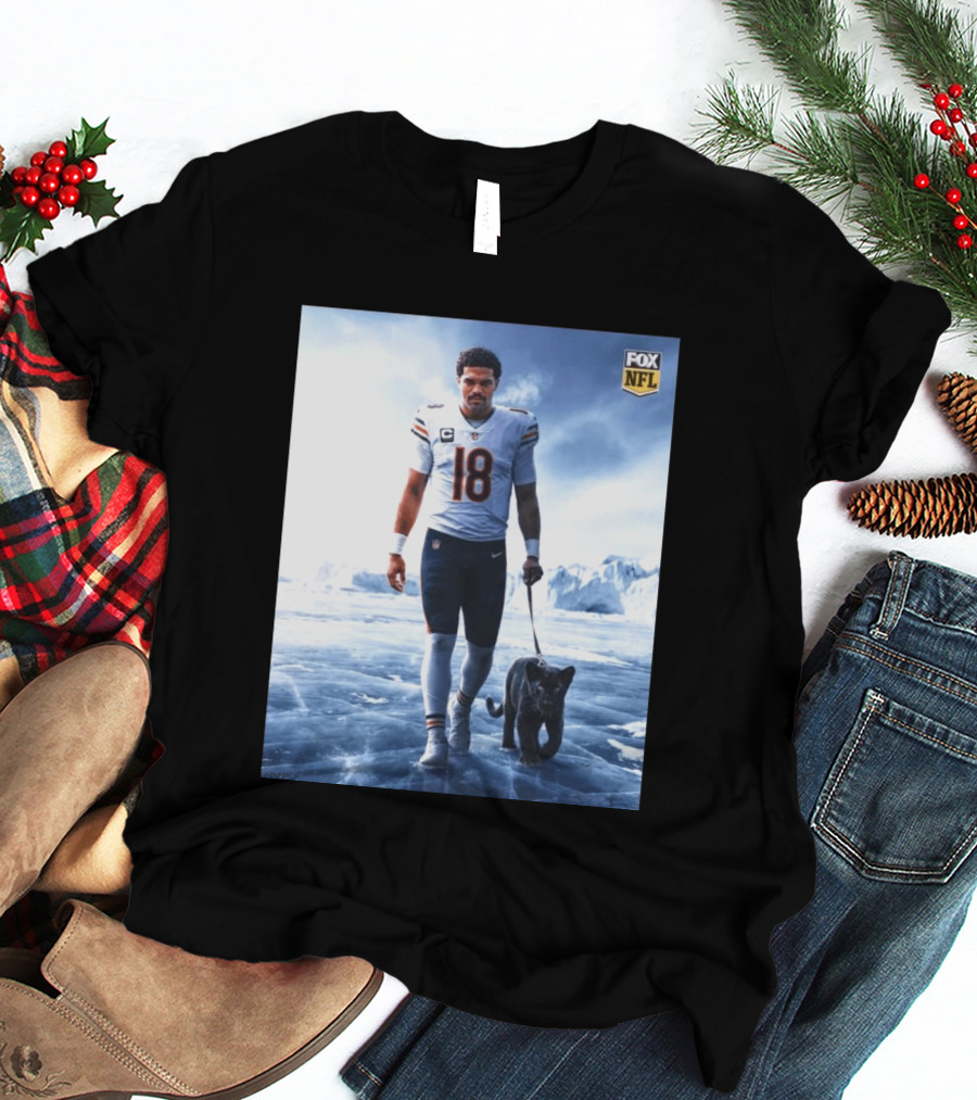 Chicago Bears QB #18 Arctic Panther Fox NFL Icy Football Player Black Panther T-Shirt