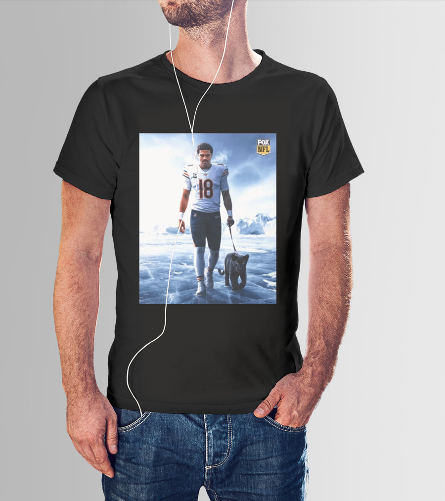 Chicago Bears QB #18 Arctic Panther Fox NFL Icy Football Player Black Panther T-Shirt