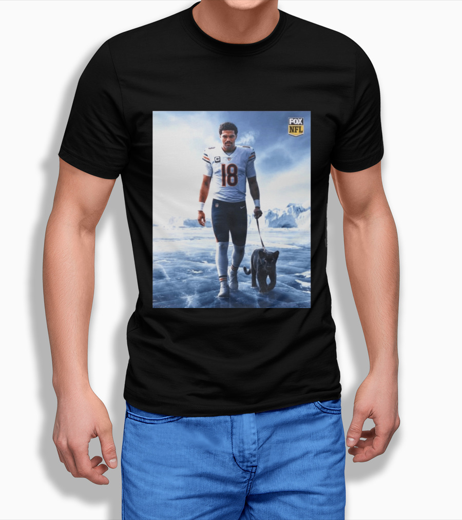 Chicago Bears QB #18 Arctic Panther Fox NFL Icy Football Player Black Panther T-Shirt
