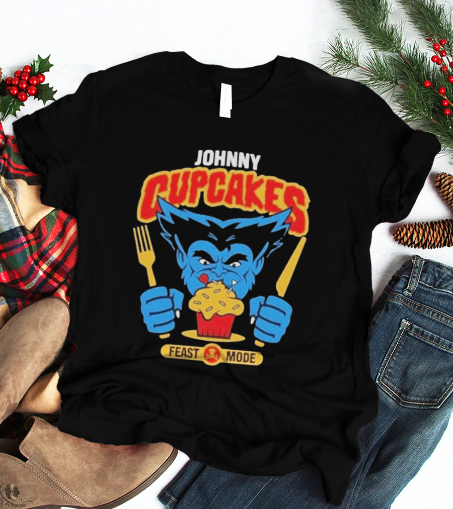 Johnny Cupcakes Feast Mode Blue Wolverine Eating Cupcake T-Shirt