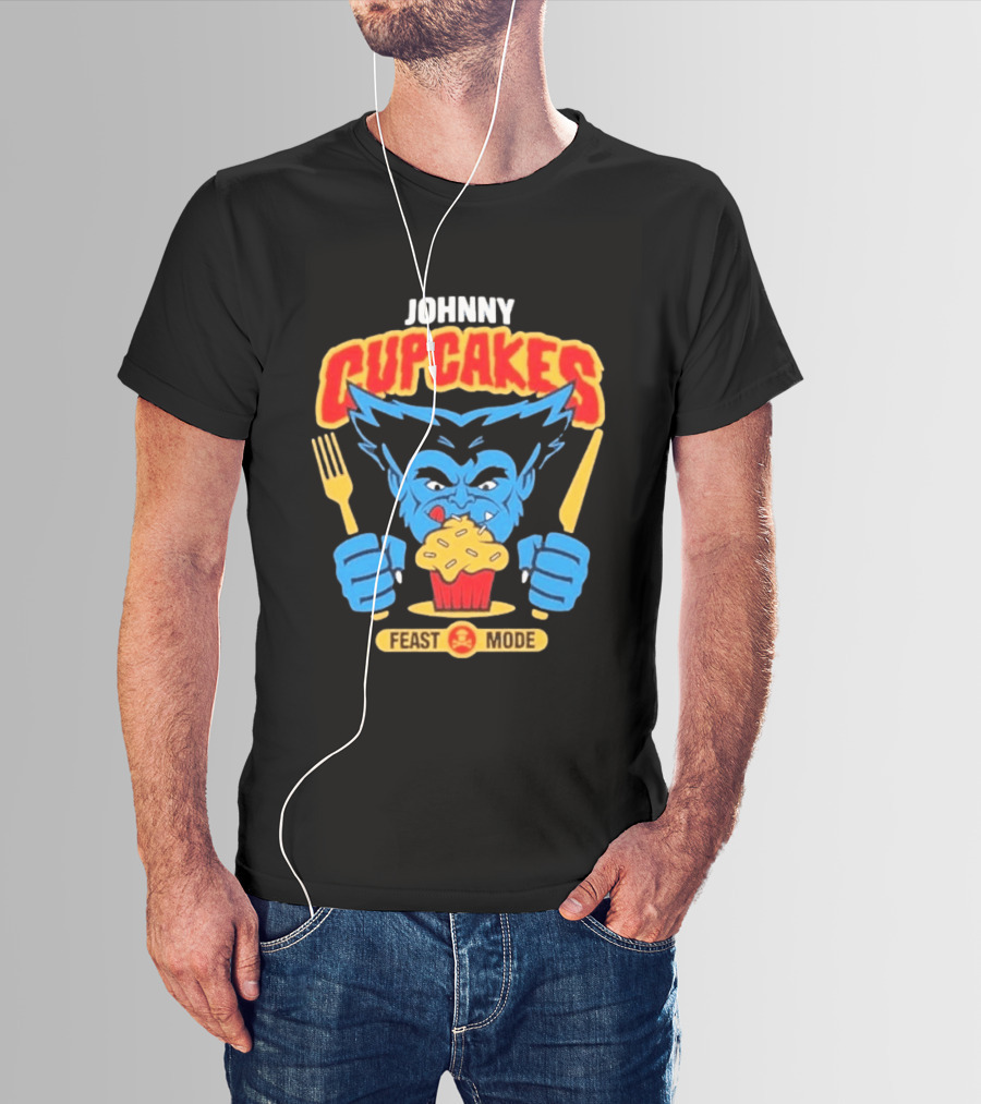 Johnny Cupcakes Feast Mode Blue Wolverine Eating Cupcake T-Shirt