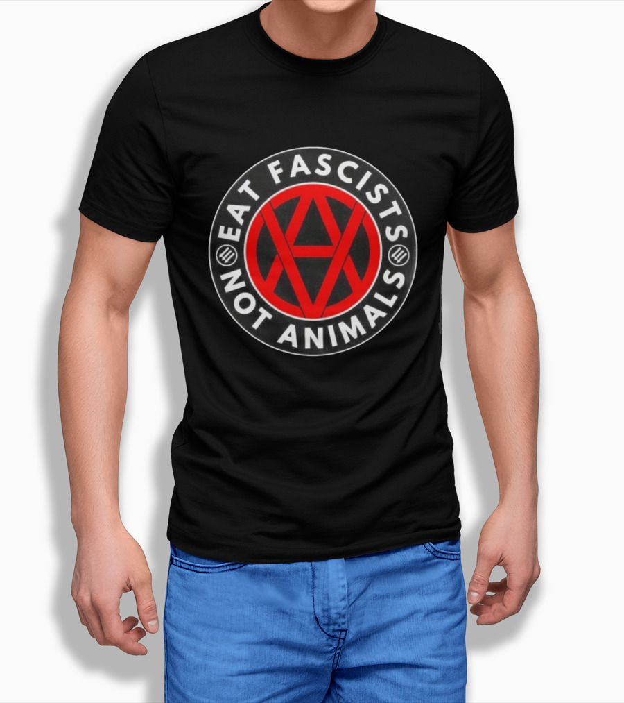 Eat Fascists Not Animals Red Anarchist Circle T-Shirt