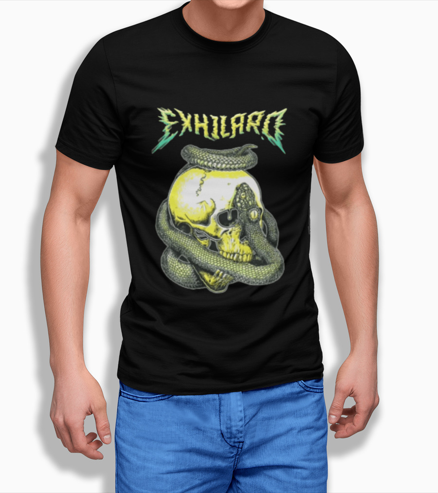 Exhilaro Venomous Serpent Coiled Around Yellow Human Skull T-Shirt