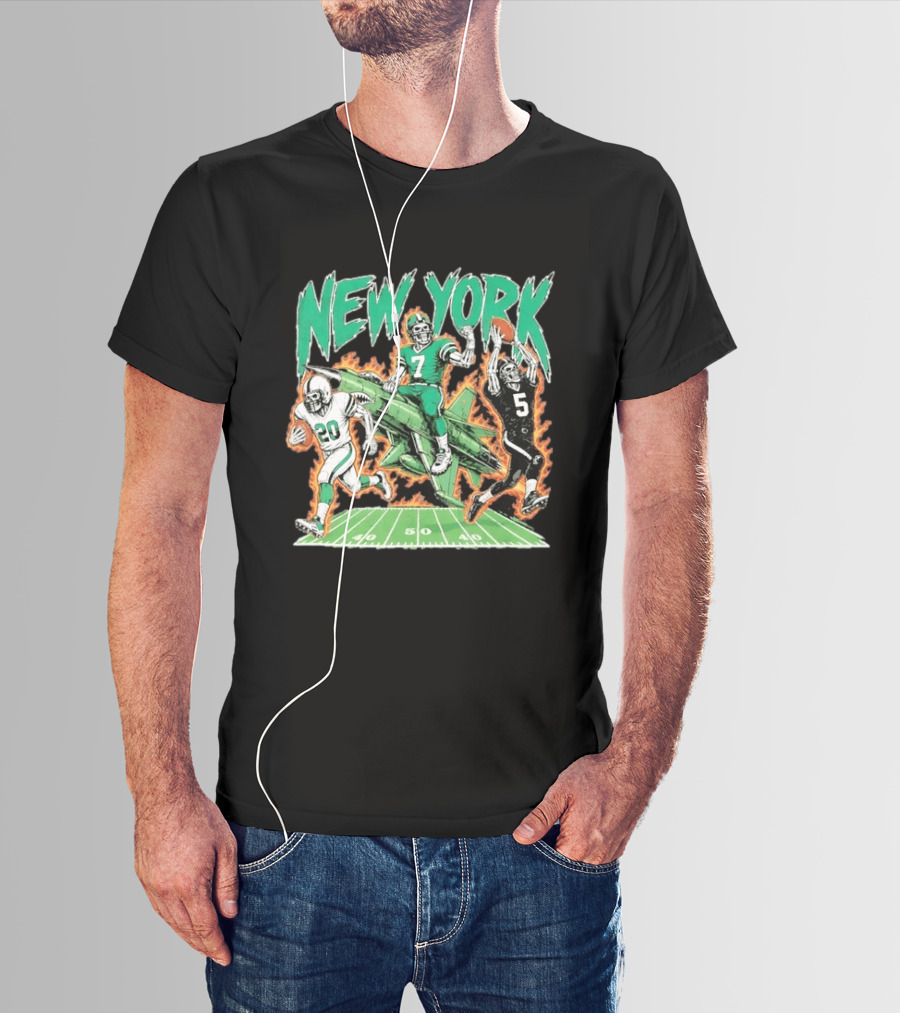 New York Jets Skeleton Football Players With Jet And Field T-Shirt