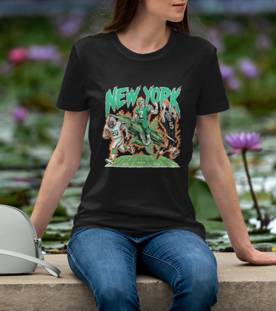 New York Jets Skeleton Football Players With Jet And Field T-Shirt