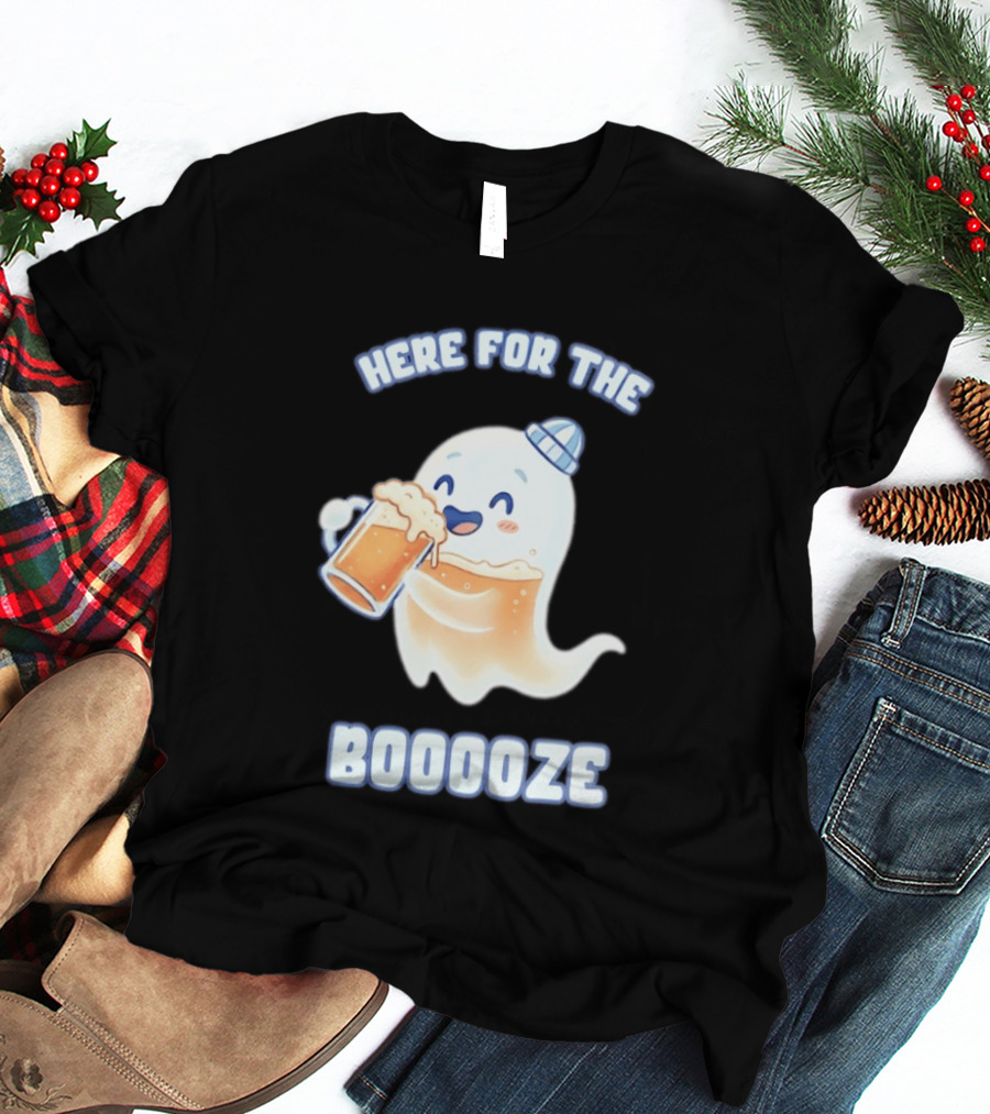 Here For The Booooze Ghost Drinking Beer Fun Halloween T-Shirt
