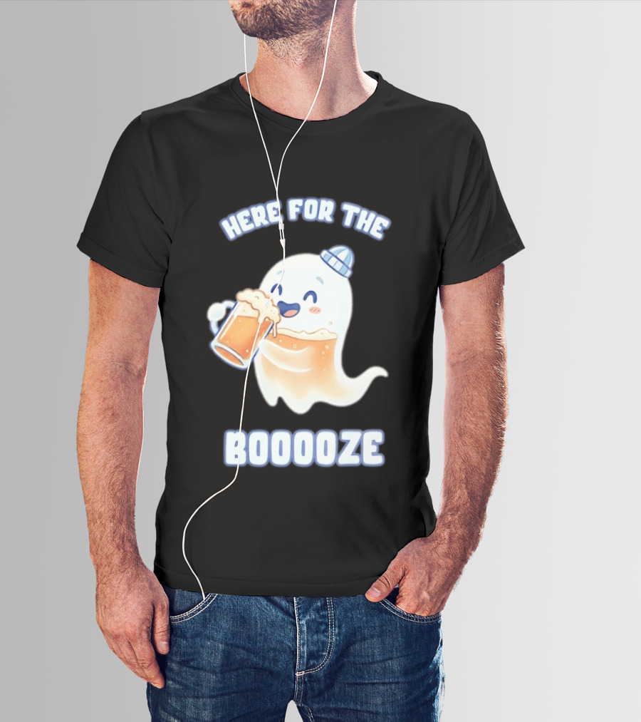 Here For The Booooze Ghost Drinking Beer Fun Halloween T-Shirt