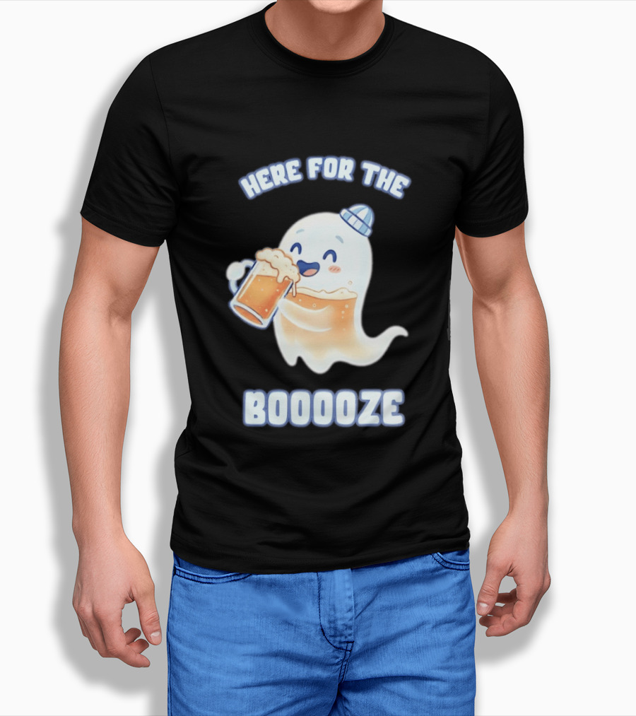 Here For The Booooze Ghost Drinking Beer Fun Halloween T-Shirt