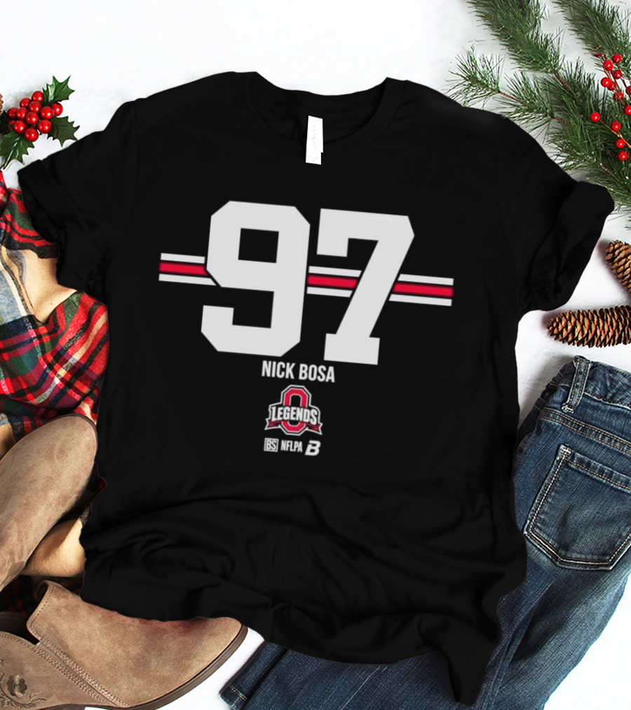 Ohio State Buckeyes Nick Bosa 97 Scarlet Gray Stripes T-Shirt