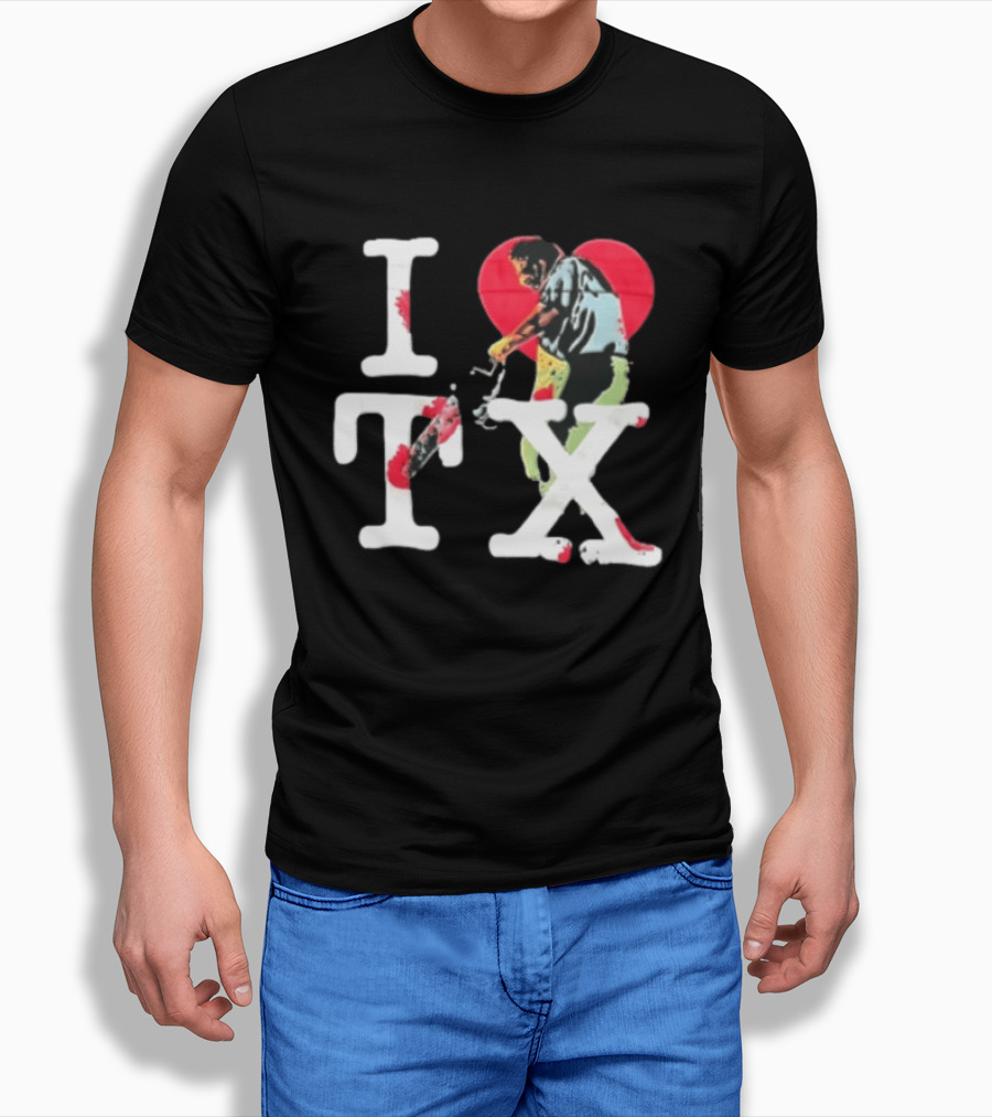 I Love Tx Leatherface Chainsaw Heart Blood Splatter T-Shirt