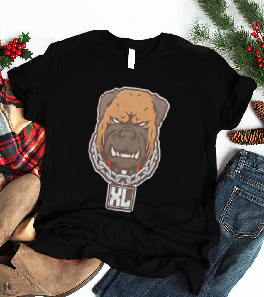 XL Angry Growling Dog Head Chain Collar Tag Cartoon Caricature T-Shirt