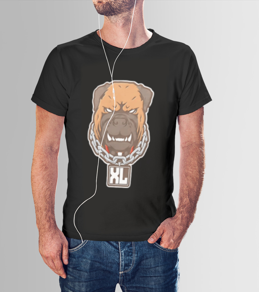 XL Angry Growling Dog Head Chain Collar Tag Cartoon Caricature T-Shirt