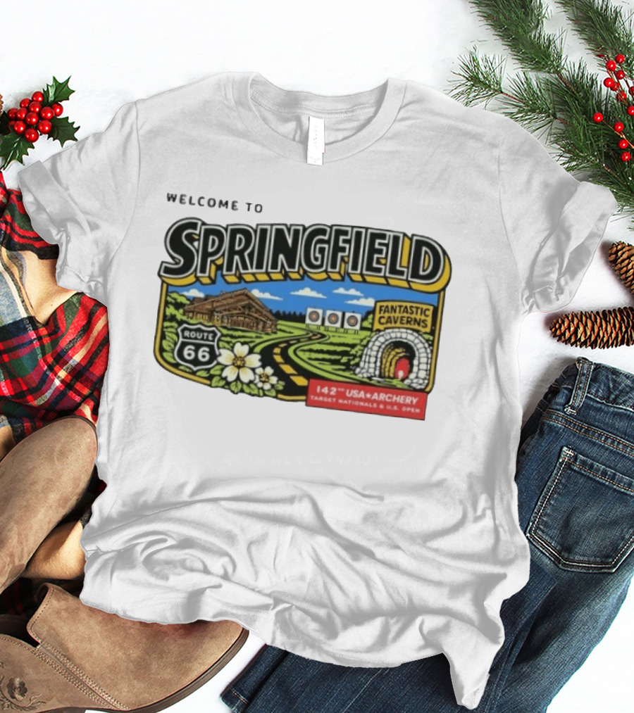 Welcome To Springfield Route 66 Fantastic Caverns 142nd USA Archery Target Nationals U.S. Open T-Shirt