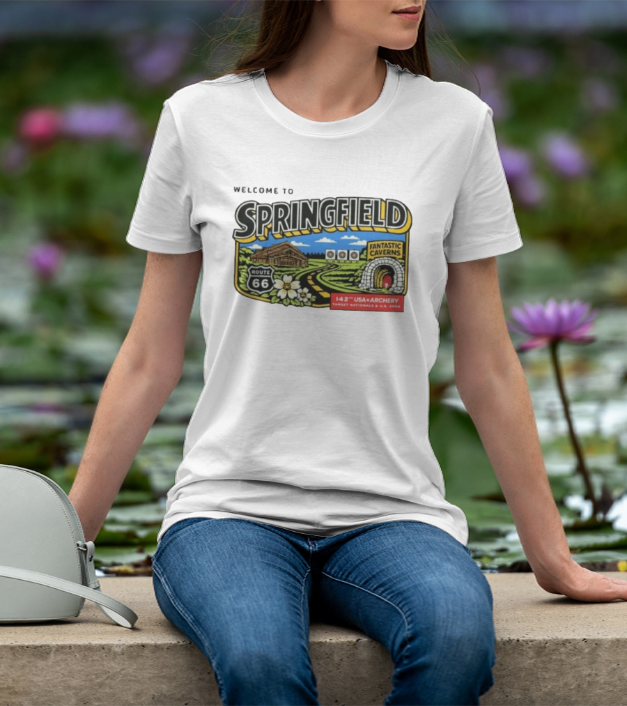Welcome To Springfield Route 66 Fantastic Caverns 142nd USA Archery Target Nationals U.S. Open T-Shirt