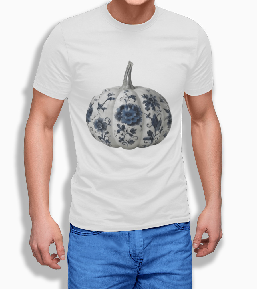 Blue Floral Porcelain Pumpkin China Blue Pumpkin Decor T-Shirt