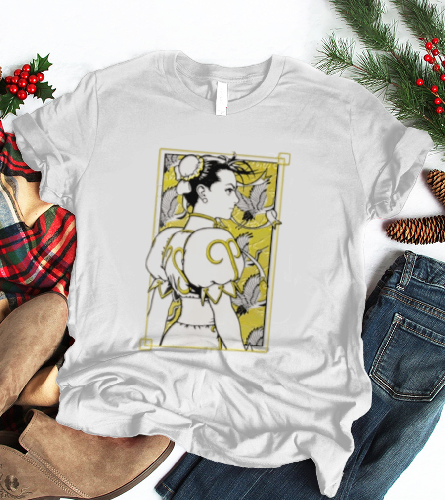 Chun Li Profile Flying Cranes Yellow Frame Line T-Shirt