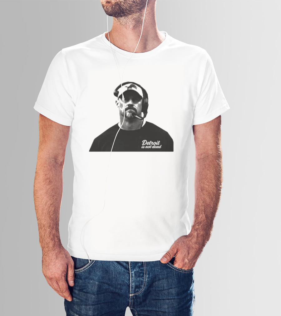 Dan Campbell 2026 Detroit Is Not Dead Headset Coach Monochrome Detroit Football T-Shirt