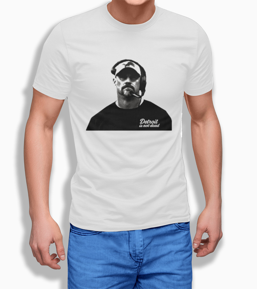 Dan Campbell 2026 Detroit Is Not Dead Headset Coach Monochrome Detroit Football T-Shirt