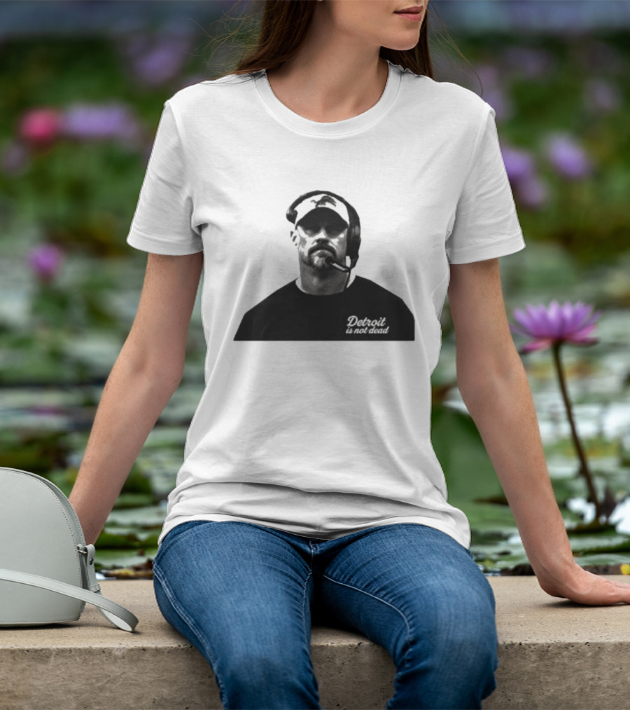 Dan Campbell 2026 Detroit Is Not Dead Headset Coach Monochrome Detroit Football T-Shirt