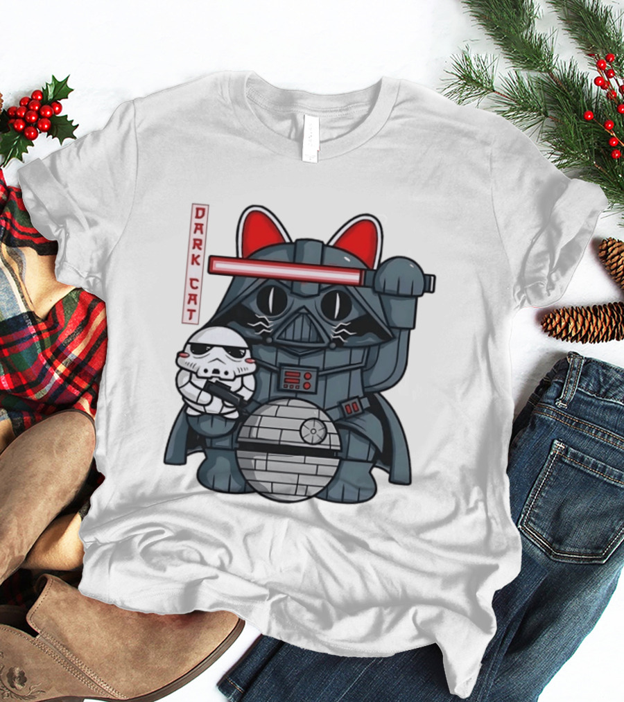 Dark Cat Vader Star Wars Cat Holding Stormtrooper Helmet T-Shirt