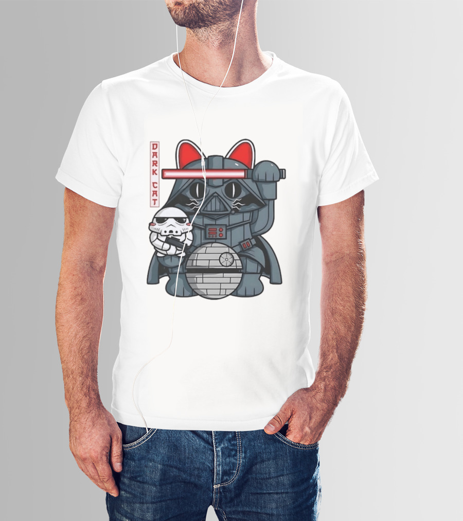 Dark Cat Vader Star Wars Cat Holding Stormtrooper Helmet T-Shirt