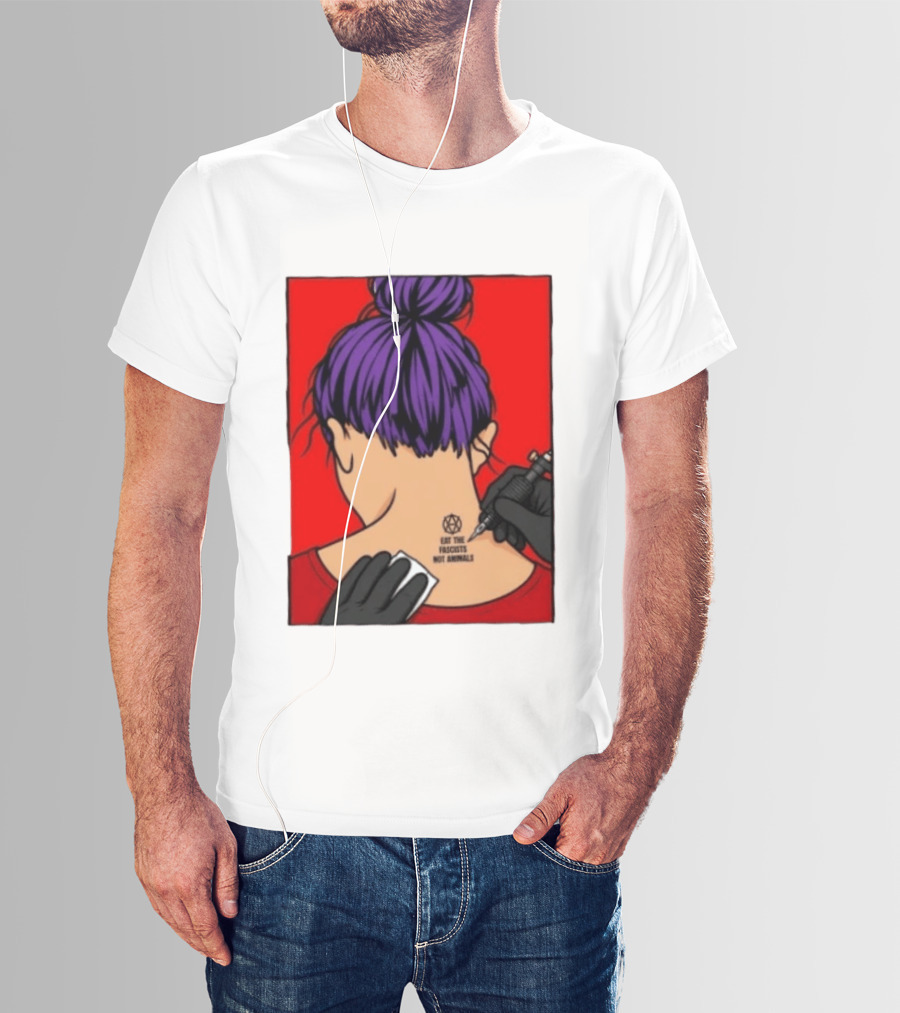 Eat The Fascists Not Animals Tattoo Anarchist Purple Hair Red T-Shirt