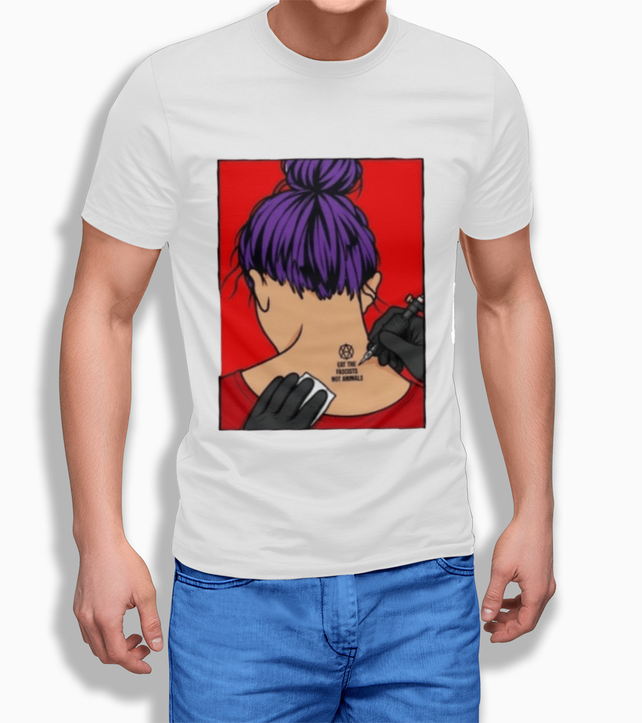 Eat The Fascists Not Animals Tattoo Anarchist Purple Hair Red T-Shirt