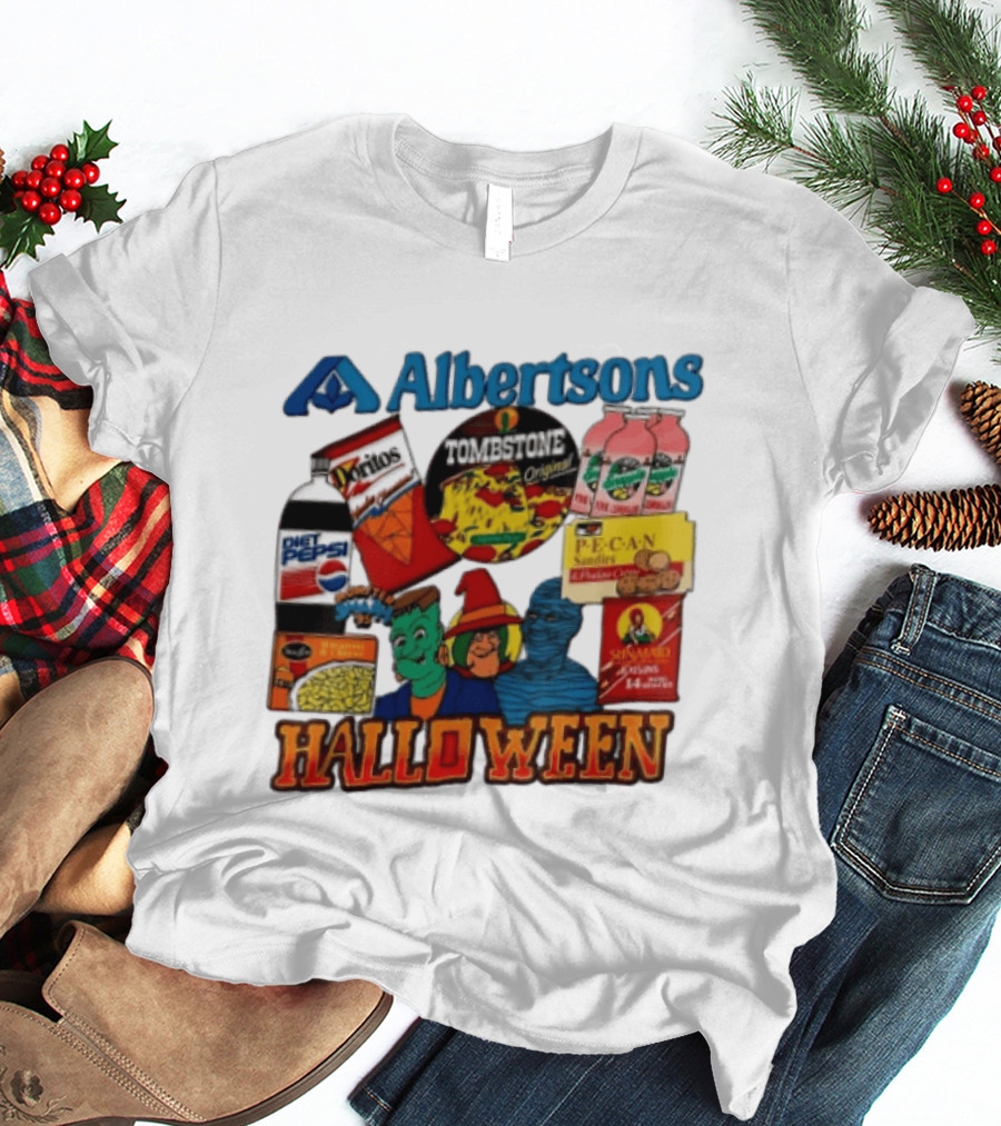 Albertsons Halloween Frankenstein Witch Mummy Featuring Diet Pepsi Doritos Tombstone Pizza T-Shirt