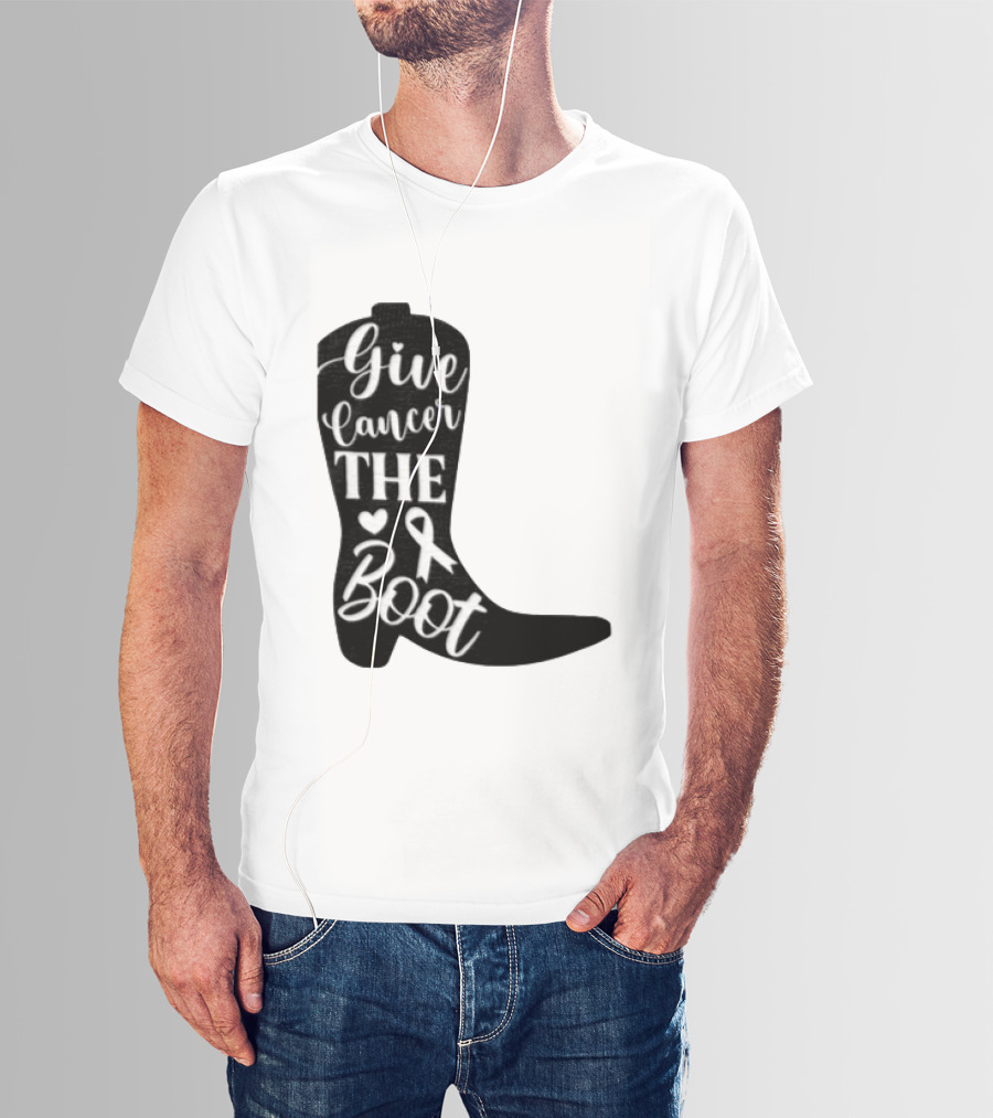 Give Cancer The Boot Awareness Ribbon Western Cowboy Boot T-Shirt