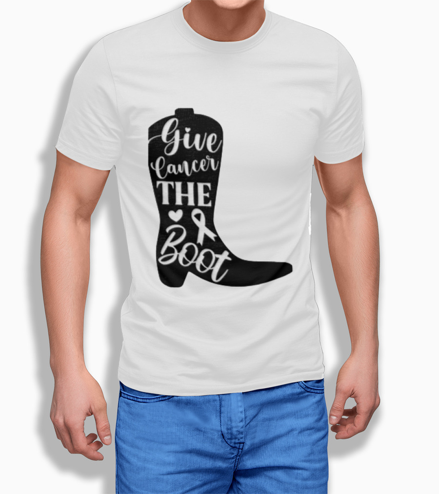 Give Cancer The Boot Awareness Ribbon Western Cowboy Boot T-Shirt