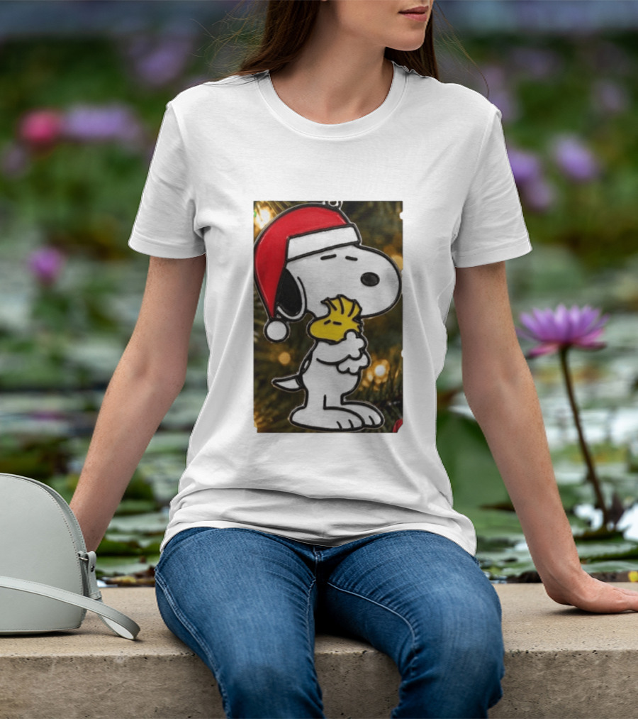 Snoopy Woodstock Christmas Hugging Best Holiday Gift Peanuts T-Shirt