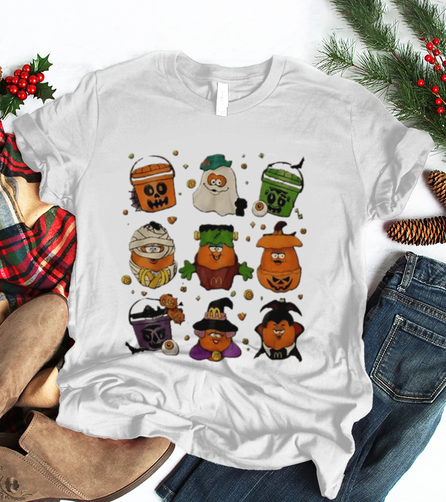 McDonalds Halloween McNugget Buddies Characters Pumpkin Witch Dracula Mummy Ghost Frankenstein T-Shirt