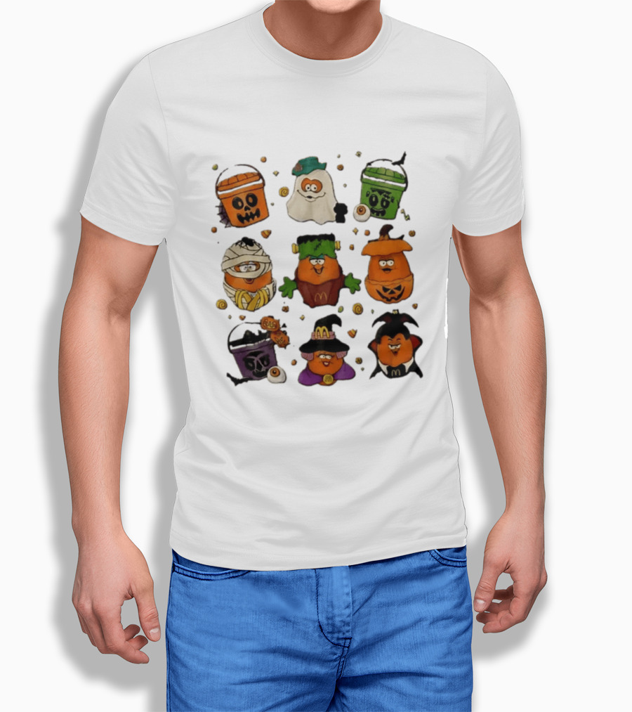 McDonalds Halloween McNugget Buddies Characters Pumpkin Witch Dracula Mummy Ghost Frankenstein T-Shirt