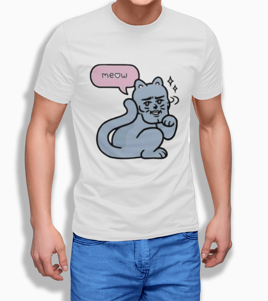 Meow Meme Cat With Human Face And Sparkles T-Shirt