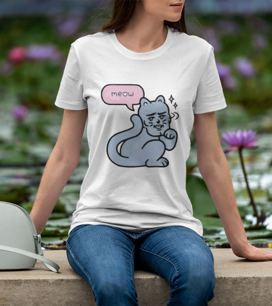 Meow Meme Cat With Human Face And Sparkles T-Shirt
