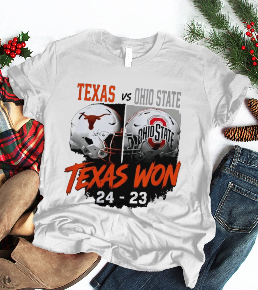 Texas Vs Ohio State 2026 Texas Won 24 23 Helmet Matchup T-Shirt