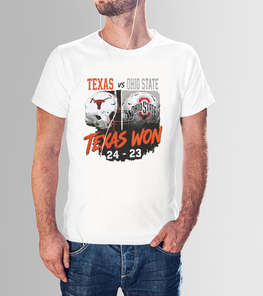 Texas Vs Ohio State 2026 Texas Won 24 23 Helmet Matchup T-Shirt