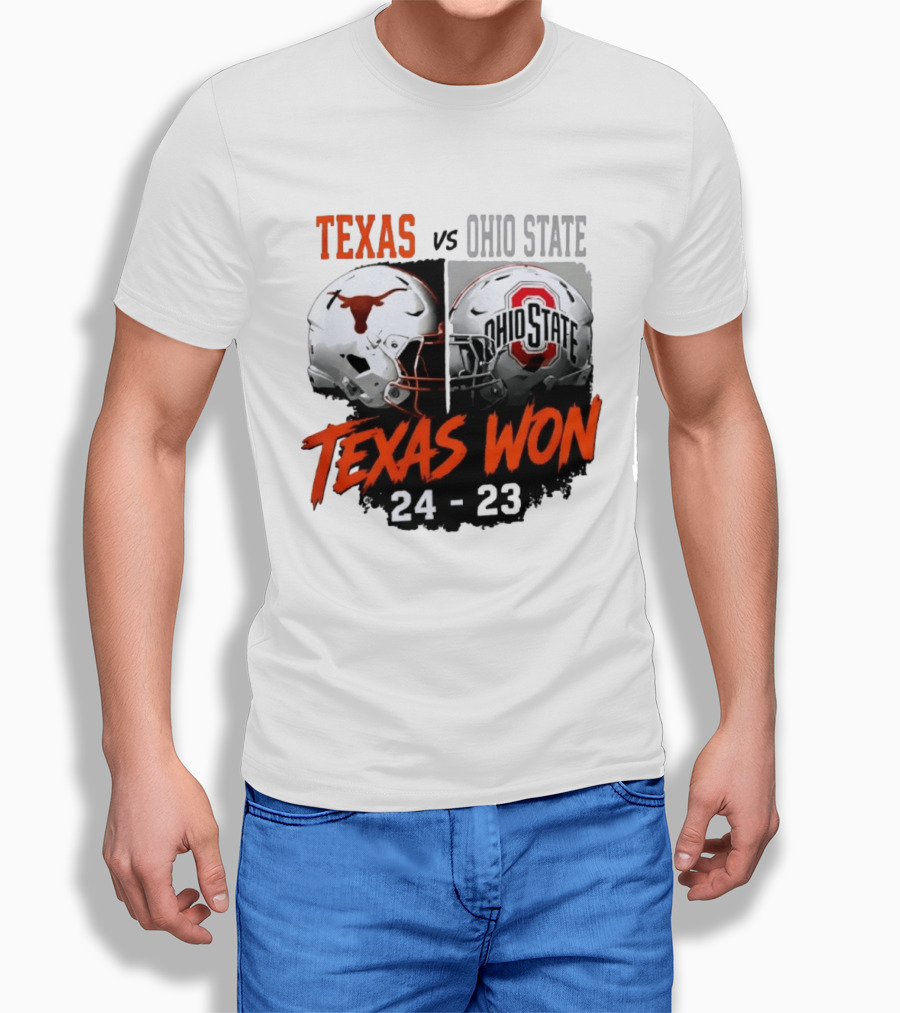 Texas Vs Ohio State 2026 Texas Won 24 23 Helmet Matchup T-Shirt