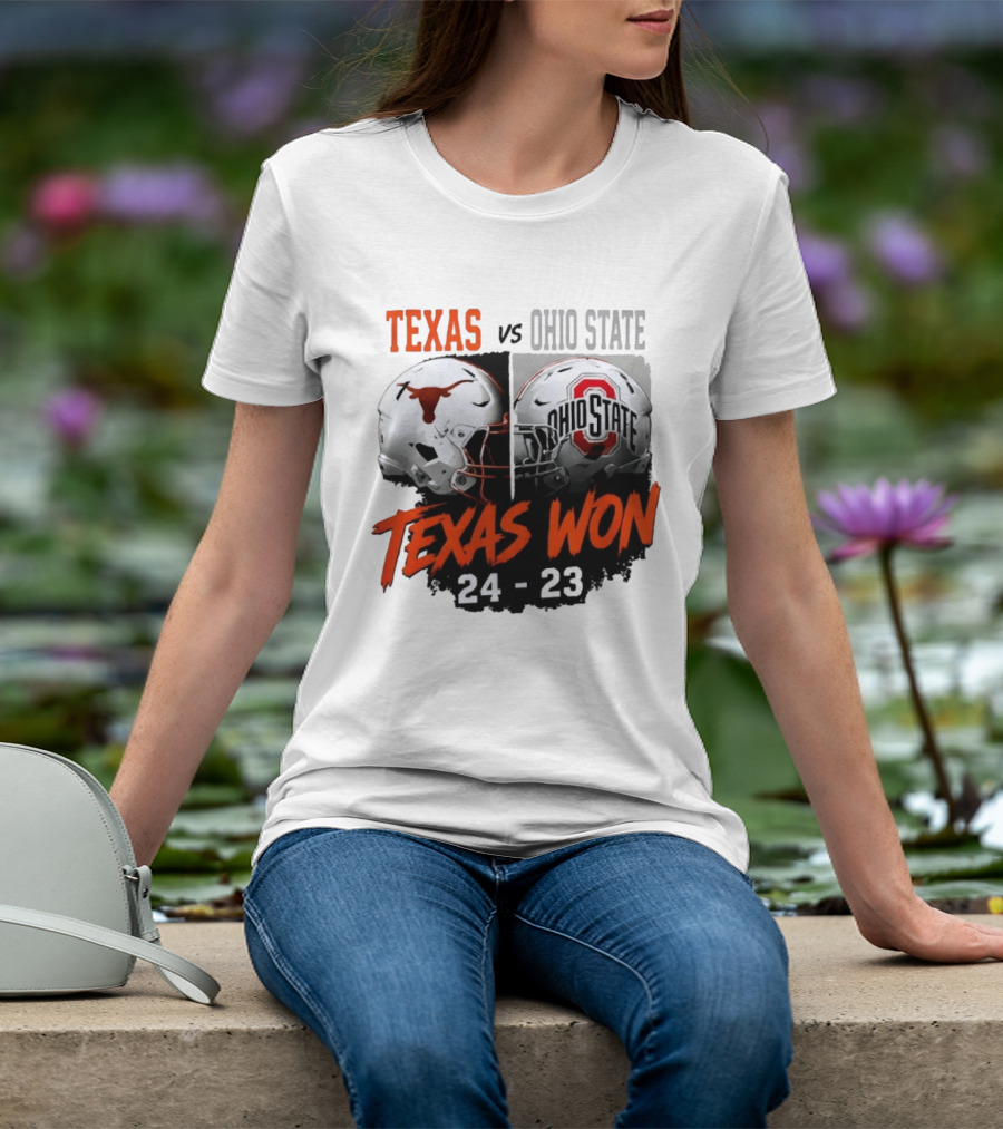 Texas Vs Ohio State 2026 Texas Won 24 23 Helmet Matchup T-Shirt
