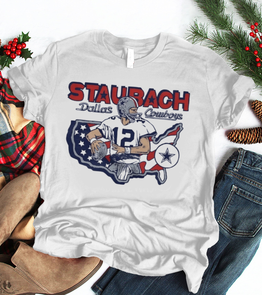 Staubach Dallas Cowboys 12 USA Map Star Helmet Football T-Shirt
