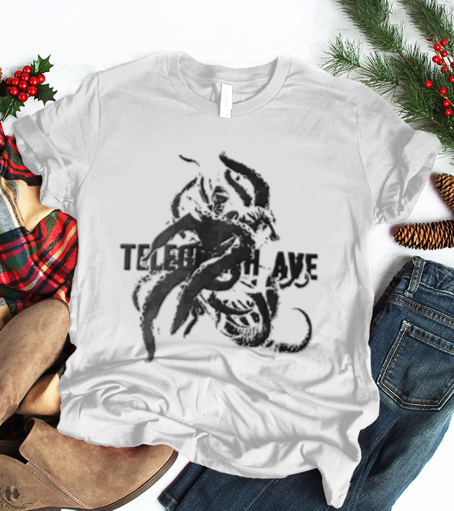 Telegraph Ave Giant Octopus Attacking Sailor Halftone T-Shirt