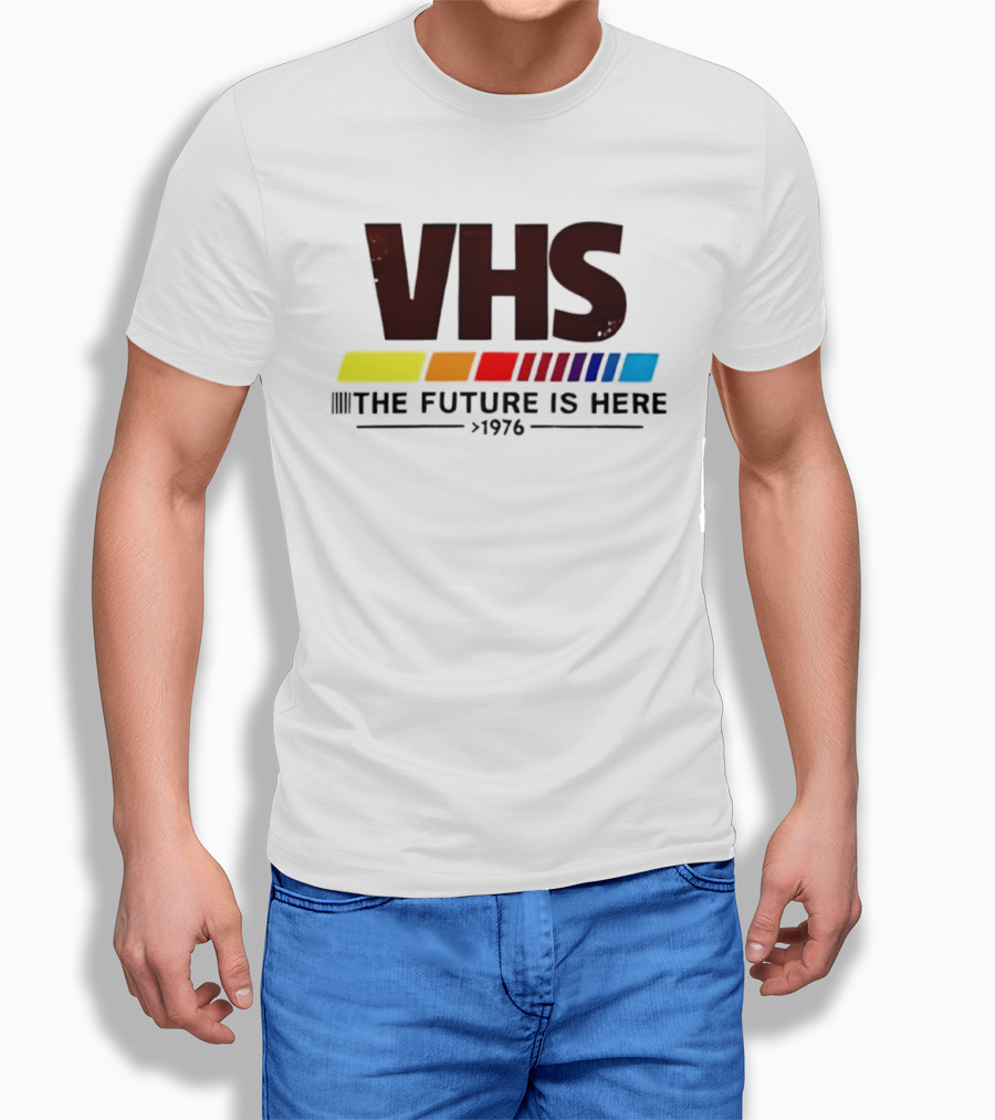 VHS The Future Is Here 1976 Retro Color Stripes T-Shirt