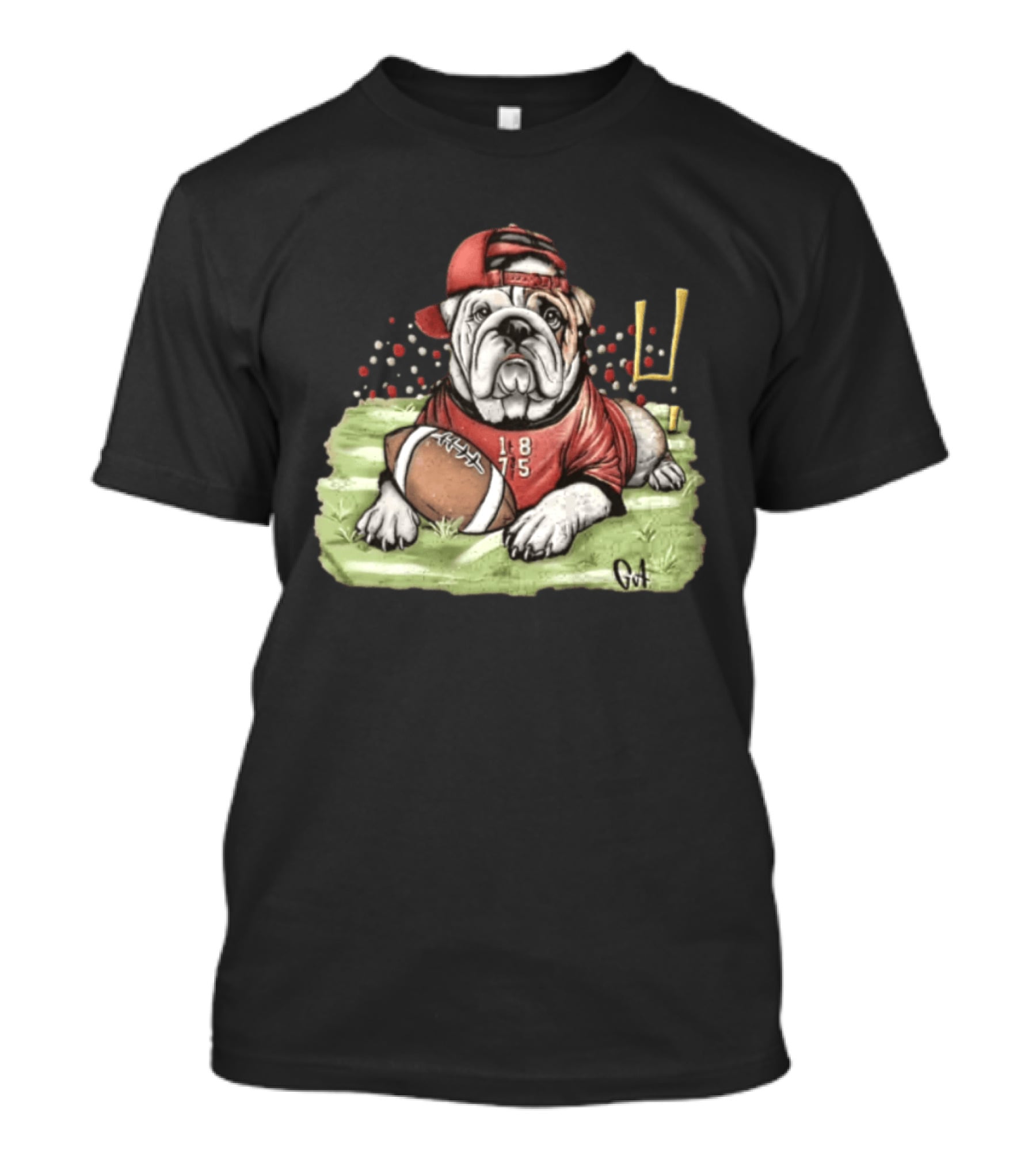 Georgia Bulldogs Football 1875 Bulldog With Cap And Football T-Shirt