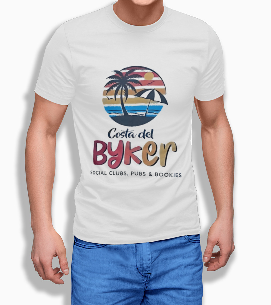 Costa Del Byker Social Clubs Pubs Bookies Palm Tree Sunset Beach Umbrella T-Shirt