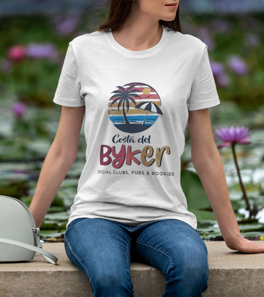 Costa Del Byker Social Clubs Pubs Bookies Palm Tree Sunset Beach Umbrella T-Shirt