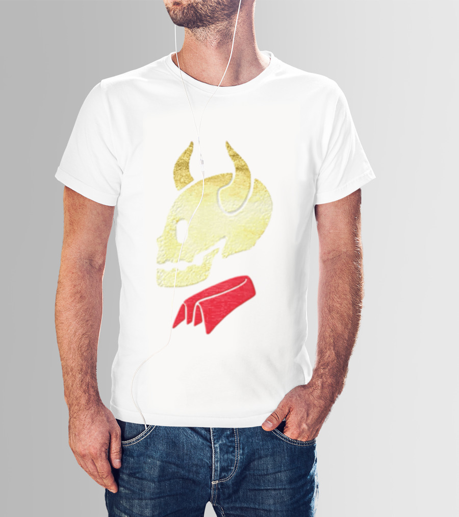 Devil Horn Skull Red Collar Gold Glitter T-Shirt